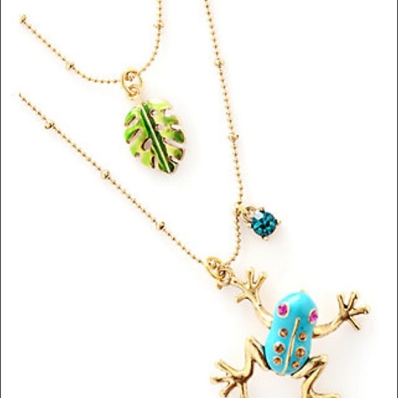 Betsey Johnson Turquoise Jeweled Rainforest Frog with Turquoise Jewel & Leaf - Picture 2 of 11